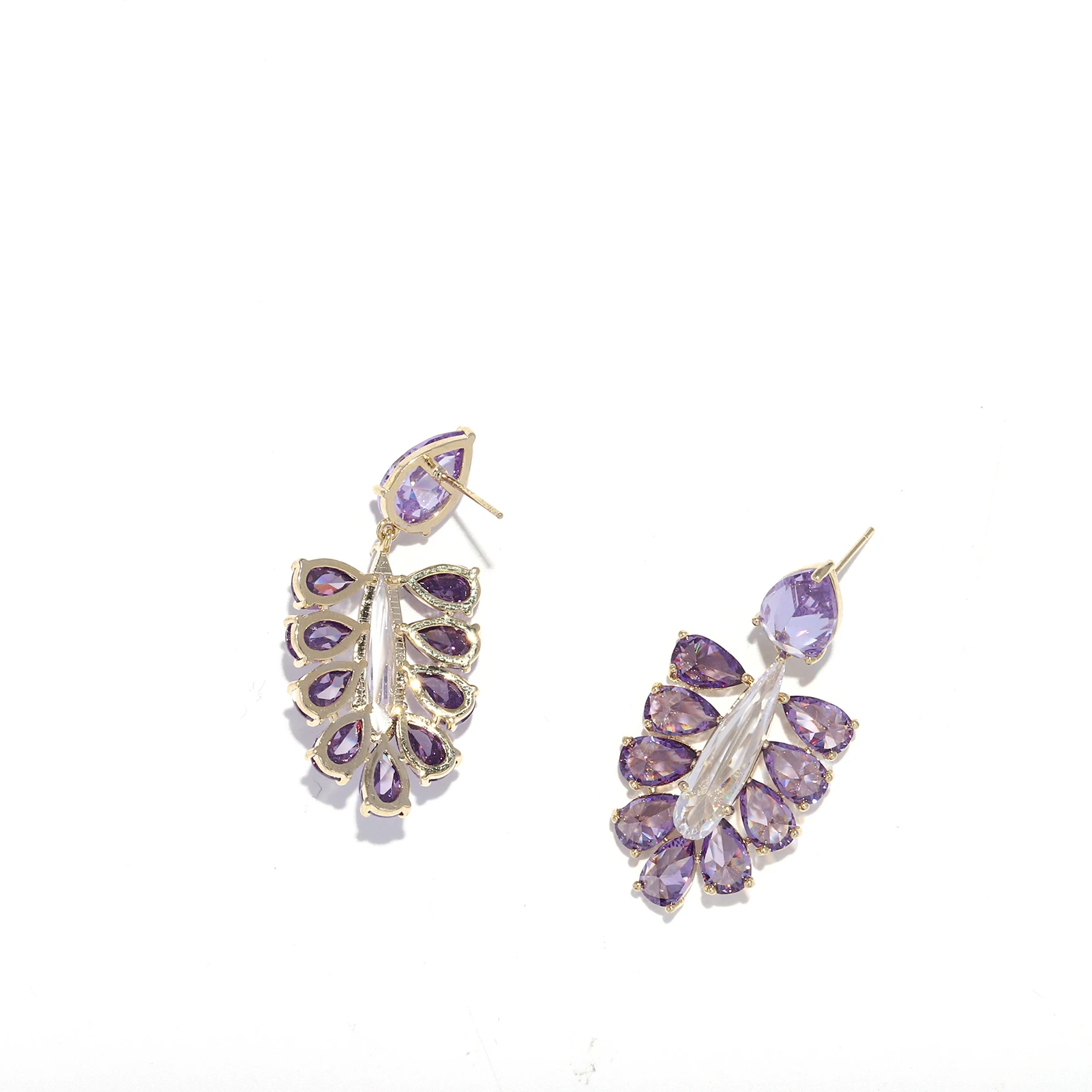

Purple Crystal Leaf Shape Vintage Chains Earrings Stud Gold Stud Plated Mix Earrings, As photo