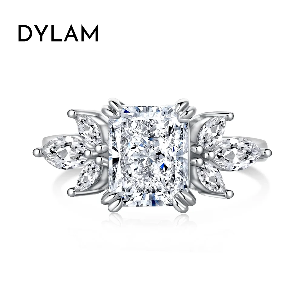 

Dylam 3CT 925 Sterling Silver Engagement Rings for Women Radiant Cut Promise Rings for Her 8A Cubic Zirconia CZ Wedding Bands