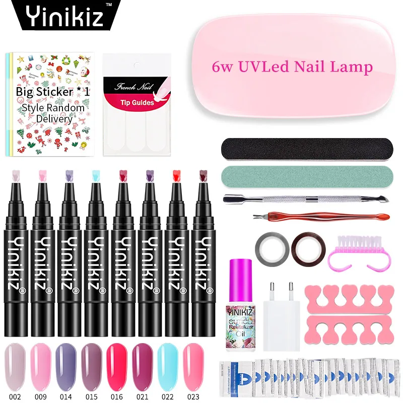 

white one step gel pen set 6pcs nail polish gel soak UV lamp nail gel pen no need base and top coat with box