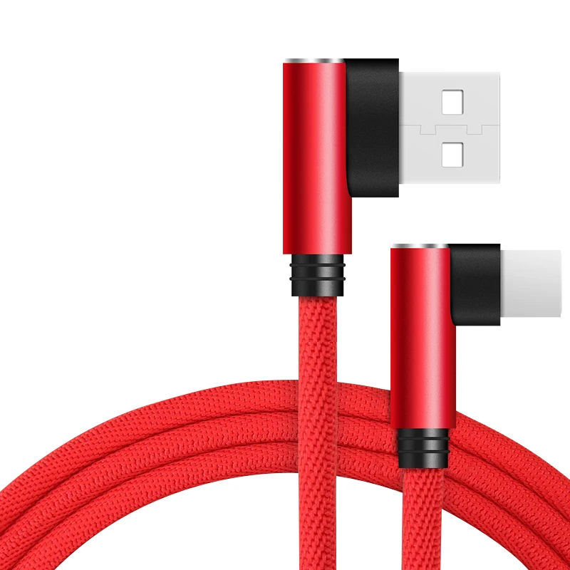 

90 Degree Angle Elbow L Bending USB Data Phone Charger 2.4A Usb Charging date Cable 1M Type C for huawei mate 30 Samsung S9 S8, Black red blue