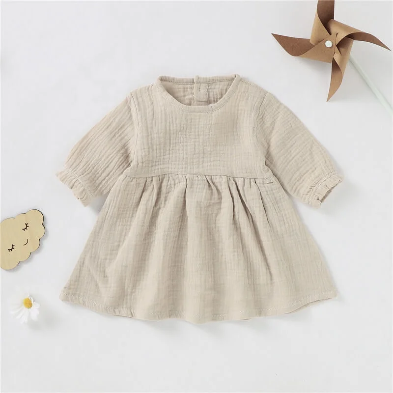 

Full Sleeve Summer Muslin Newborn Baby Girl Dress Organic Cotton