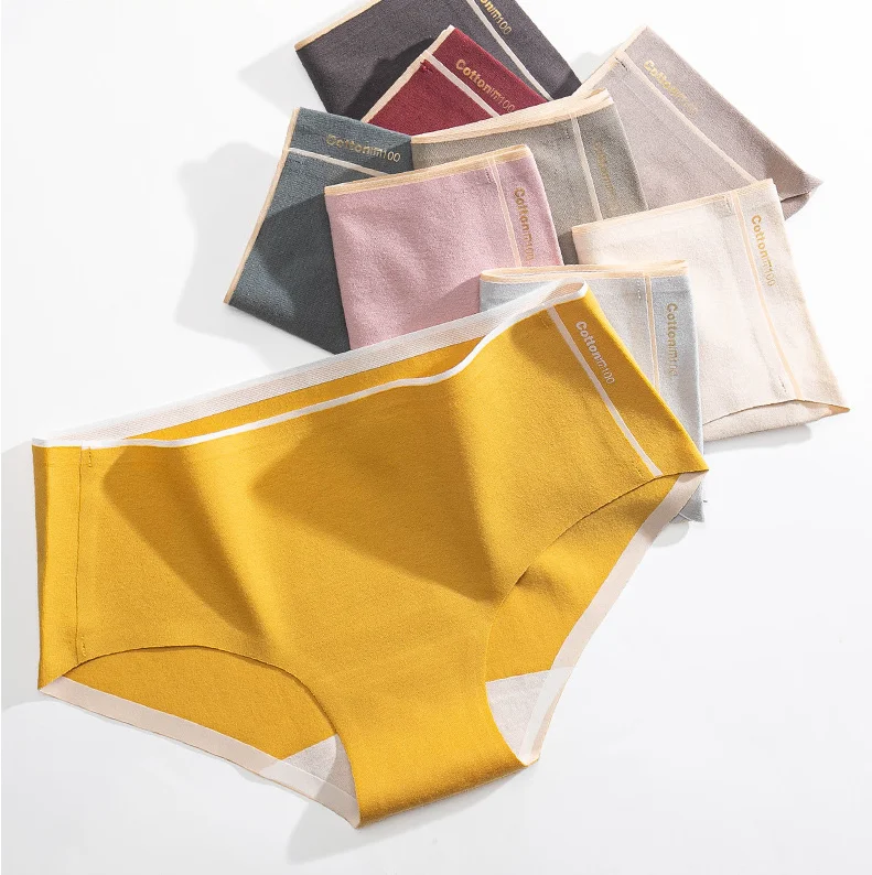 

Women's underwear ladies mid-waist 100% cotton seamless large size cute and comfortable seamless ice silk panties