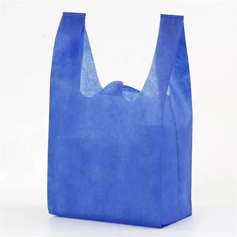 

Eco-friendly non woven shopping bag Cheap customized reusable t shirt w D cut non woven vest bag for shopping