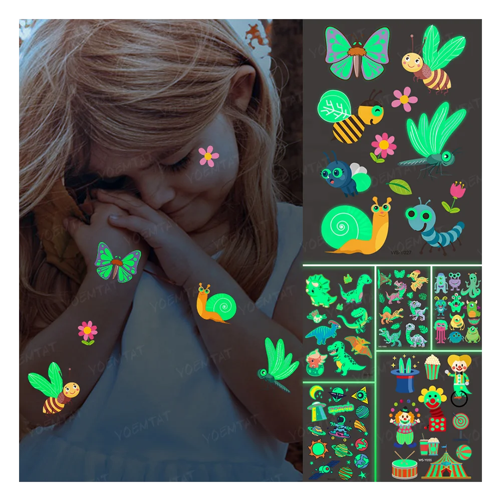 

hot deals magic glow in dark water transfer body art tattoo sticker for kids, Cmyk