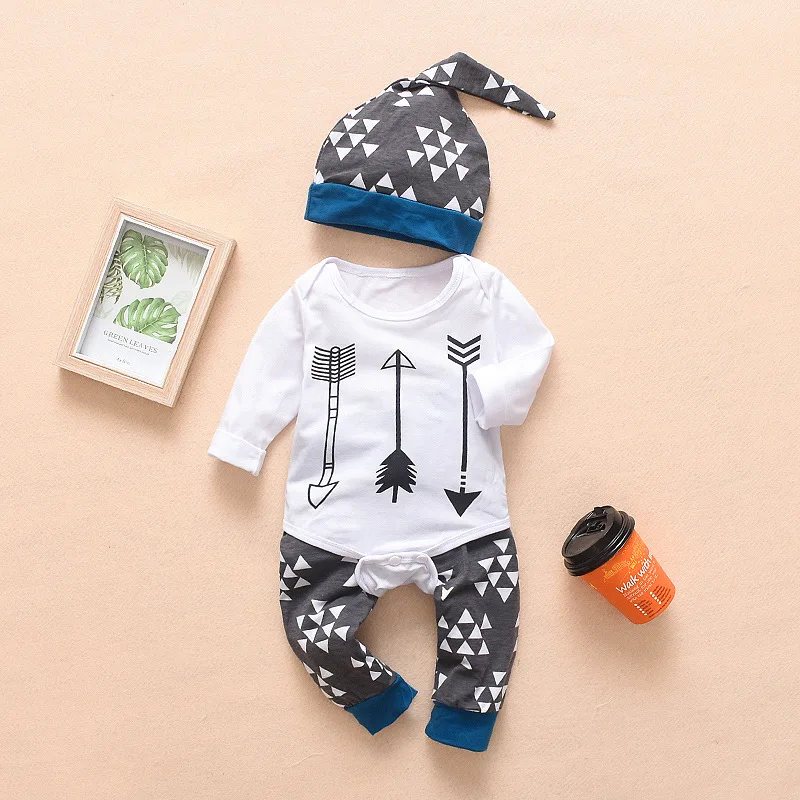 

Newborn Baby Boys Clothes Suit Geometry Print Causal Baby Romper Clothing Set 3-18M