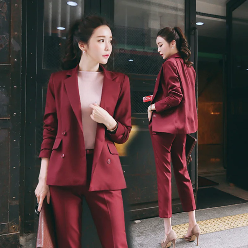 

Popular 2 Pieces Solid Fashion Women Formal Business Suit Modern Office Women Pant Suits Designer Ladies Office Wear, As shown