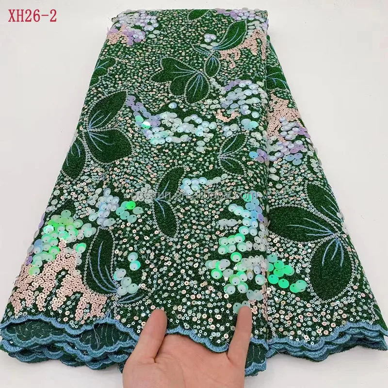 

XH26 French Sequins African Tulle Mesh Lace Fabric 2022 High Quality Nigerian Net Lace Fabrics For Women Party Wedding