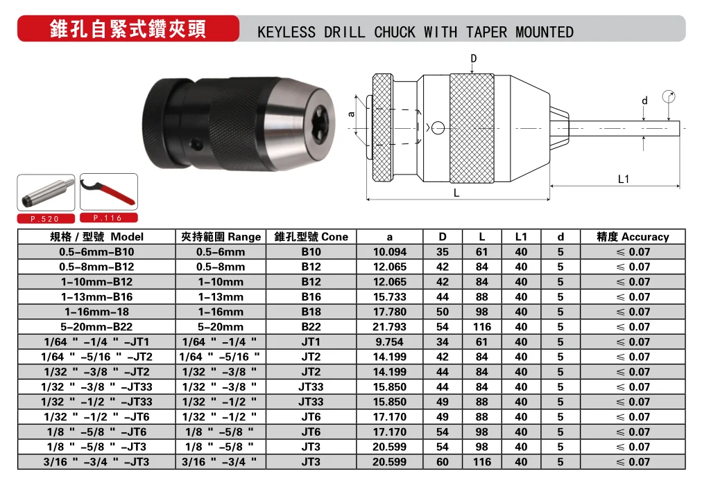 B18 1-16mm 1/32-5/8" Pro-Series Keyless Drill Chuck JT3 Straight Shank Arbor CNC 