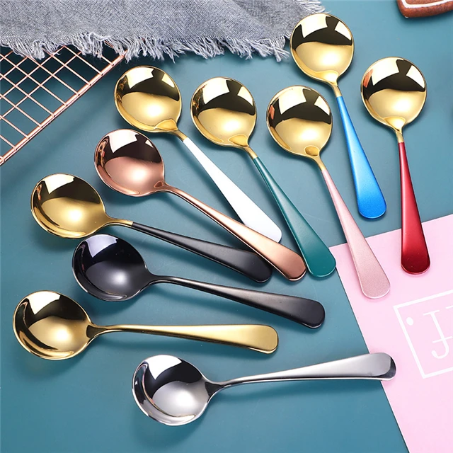 

Stainless Steel Round Spoon Home Hotel Small Soup Spoon Kitchen Accessories, As show