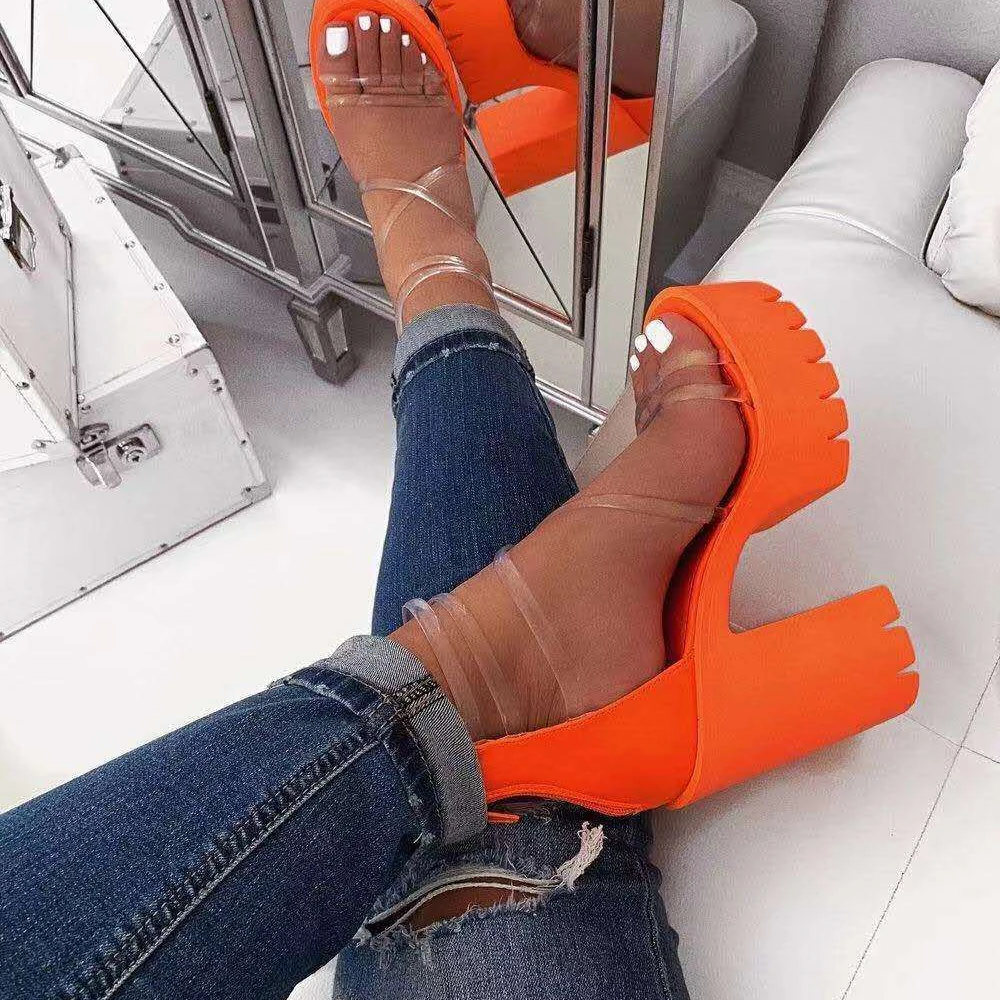 

New platform Transparent strapless high heels women's shoes sandals, White,black,orange