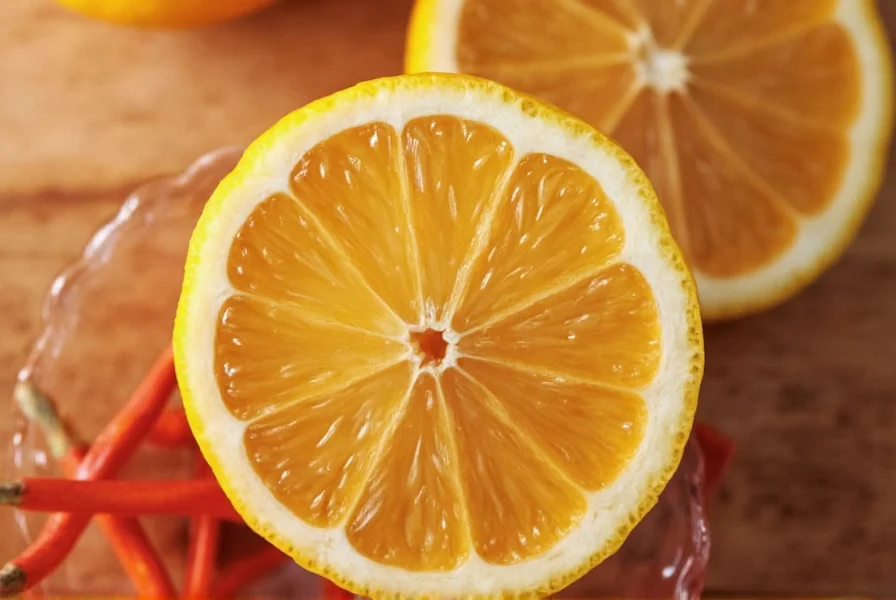 Close-up of cayenne pepper and lemon water in a clear glass with lemon slices and cayenne pepper nearby
