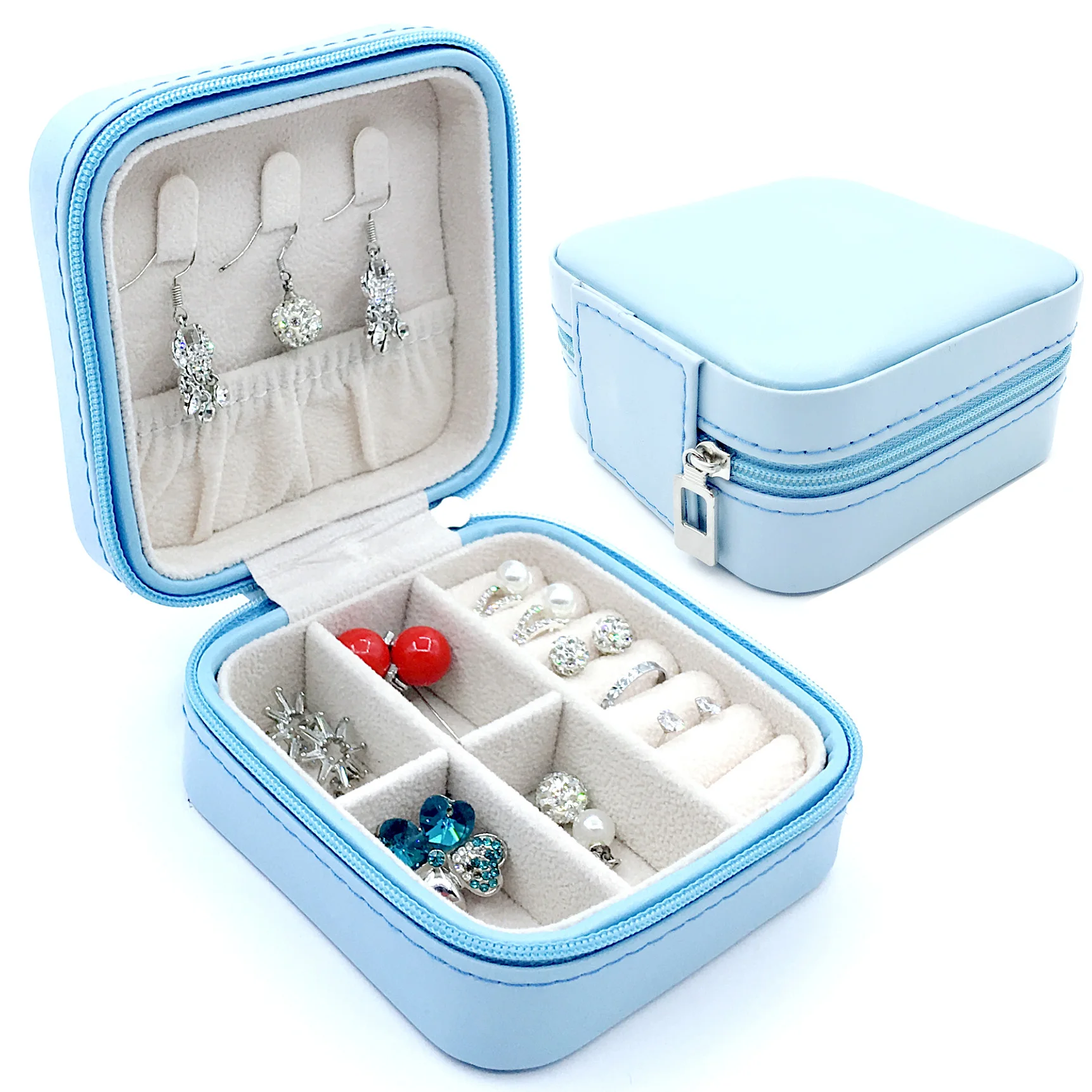 

Small Faux PU Leather Travel Jewelry Box Organizer Display Storage Case for Rings Earrings Necklace, Blue, Oem color