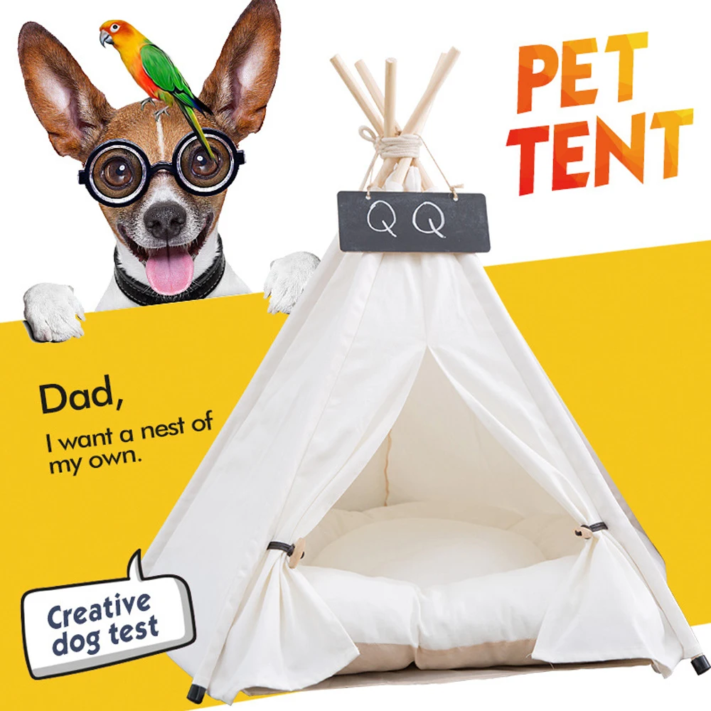 

Hot sale pets supplies foldable dog kennel soft pet house warm comfortable pet teepee dog tent with high quality cushion, White