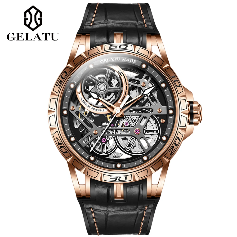 

GELATU 6015 men watches luxury fashion waterproof Skeleton sport hollowed custom logo automatic mechanical watch for man