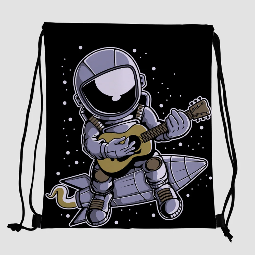 

2021 custom logo polyester drawstring backpack plastic astronaut pattern bags with waterproof wholesale for ladies men tote bag