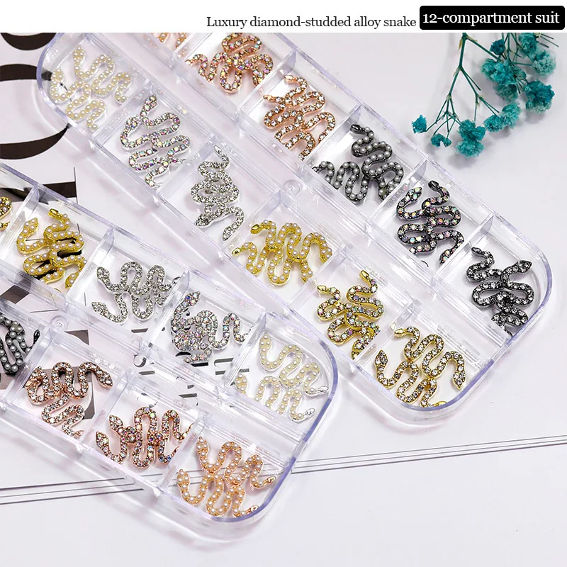 

13 Designs Jewelry Set Crystal Zircon Nail Art Charms In Bulk 3D Diamond Luxury Snake Designers Nail Charms