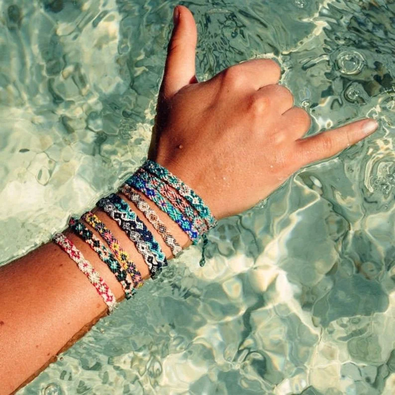 

Handmade Surf Bracelets Pattern set, Boho jewelry Beaded hand braided Friendship bracelet for Men and Women Stackable