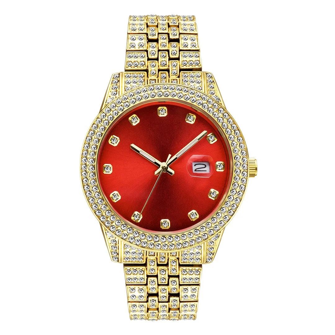 

Best selling Top Brand Luxury Bling Quartz Square Men Watch Relojes Hip Hop Gold Full Diamond Iced Out Watch