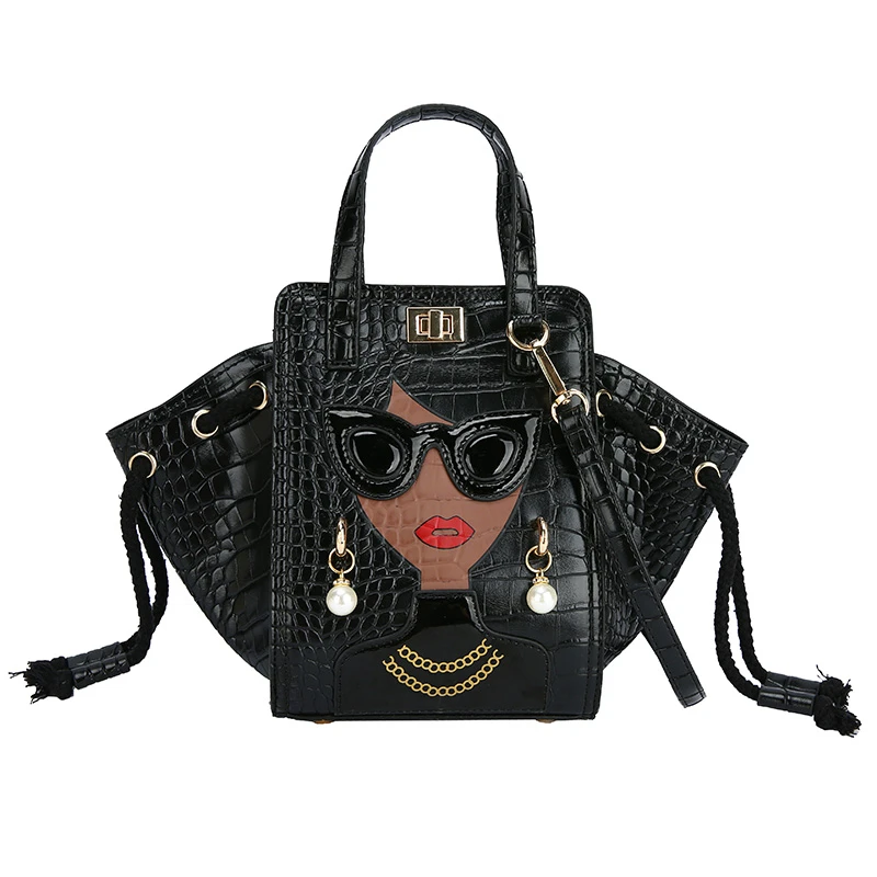 

2021 Fashion Alligator Lady Face Unique Design Casual Female PU Leather Sexy Fashion Handbags Girlish Shoulder Cross body Bags