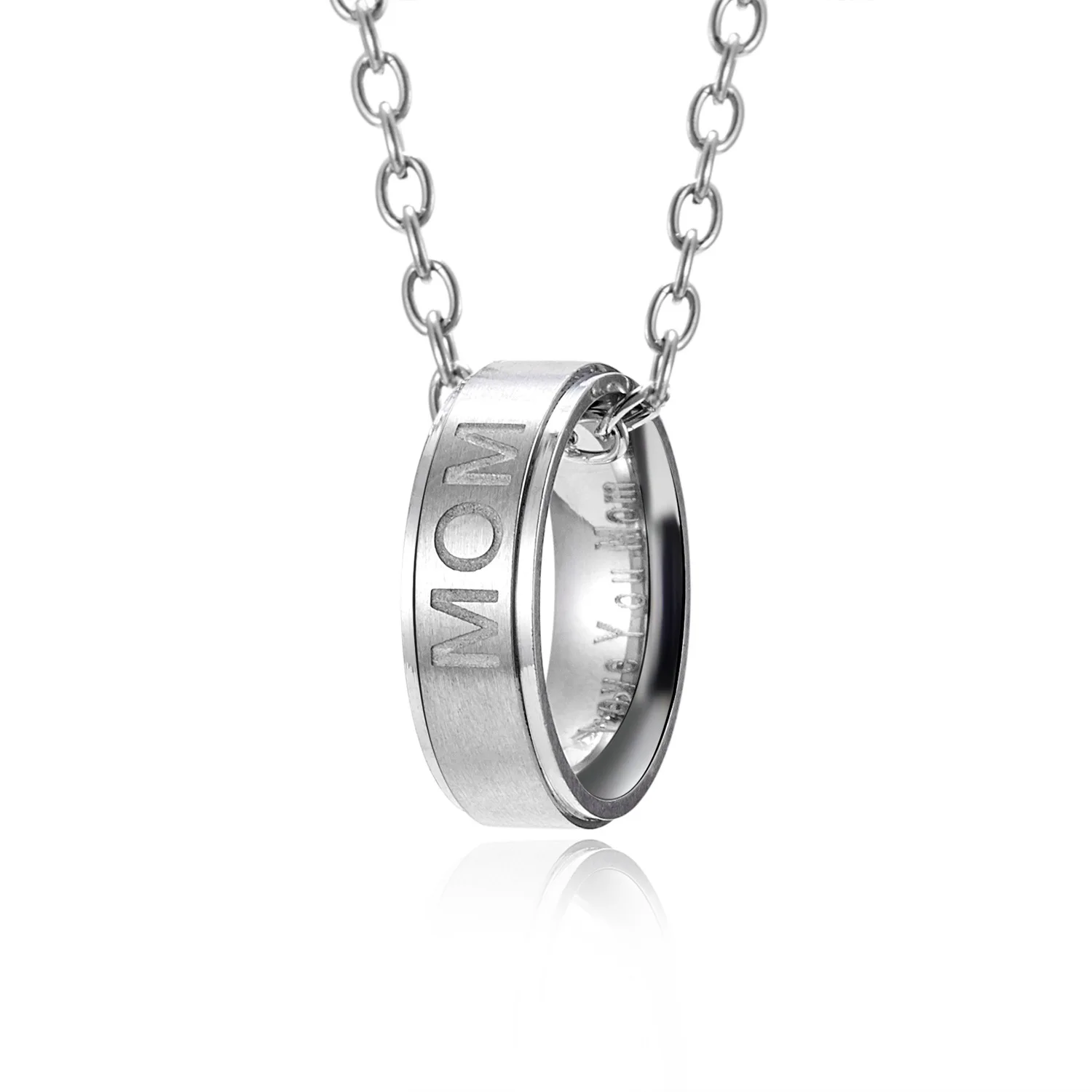 

Wholesale Fashion Mom Dad Ring Pendant Necklace Love You Dad Mom Engraved Stainless Steel Ring Necklace For Men And Women, As the picture shows
