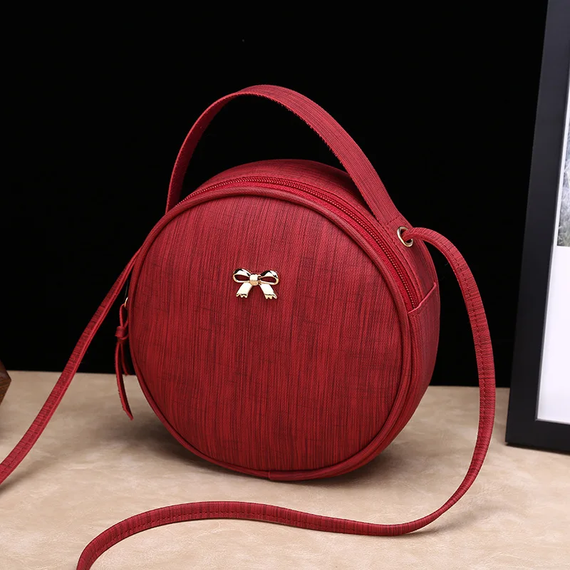 

Women top handle bag korean bow women fashion mini pu leather handbag round crossbody sling bag