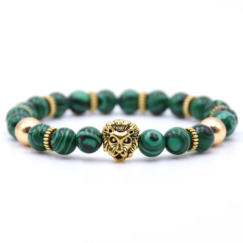 

Assorted stone Beads Lion head Bracelet Fashion Elastic Stretch Buddha Yoga Bead Bracelet for Men women jewelry