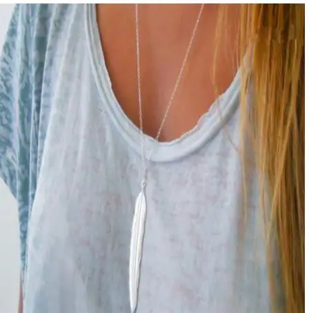 

Fashion womens vintage long necklace jewelry silver gold simple feather pendant necklaces color Jewelry gifts