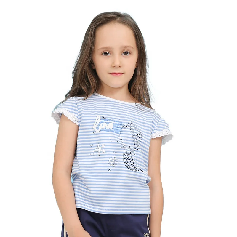 

Gabby Loop Kids O Neck Short Sleeve Girl T Shirt Street Skinny With Flying Sleeve Girls Clothes Tshirts Striped Foam Printing