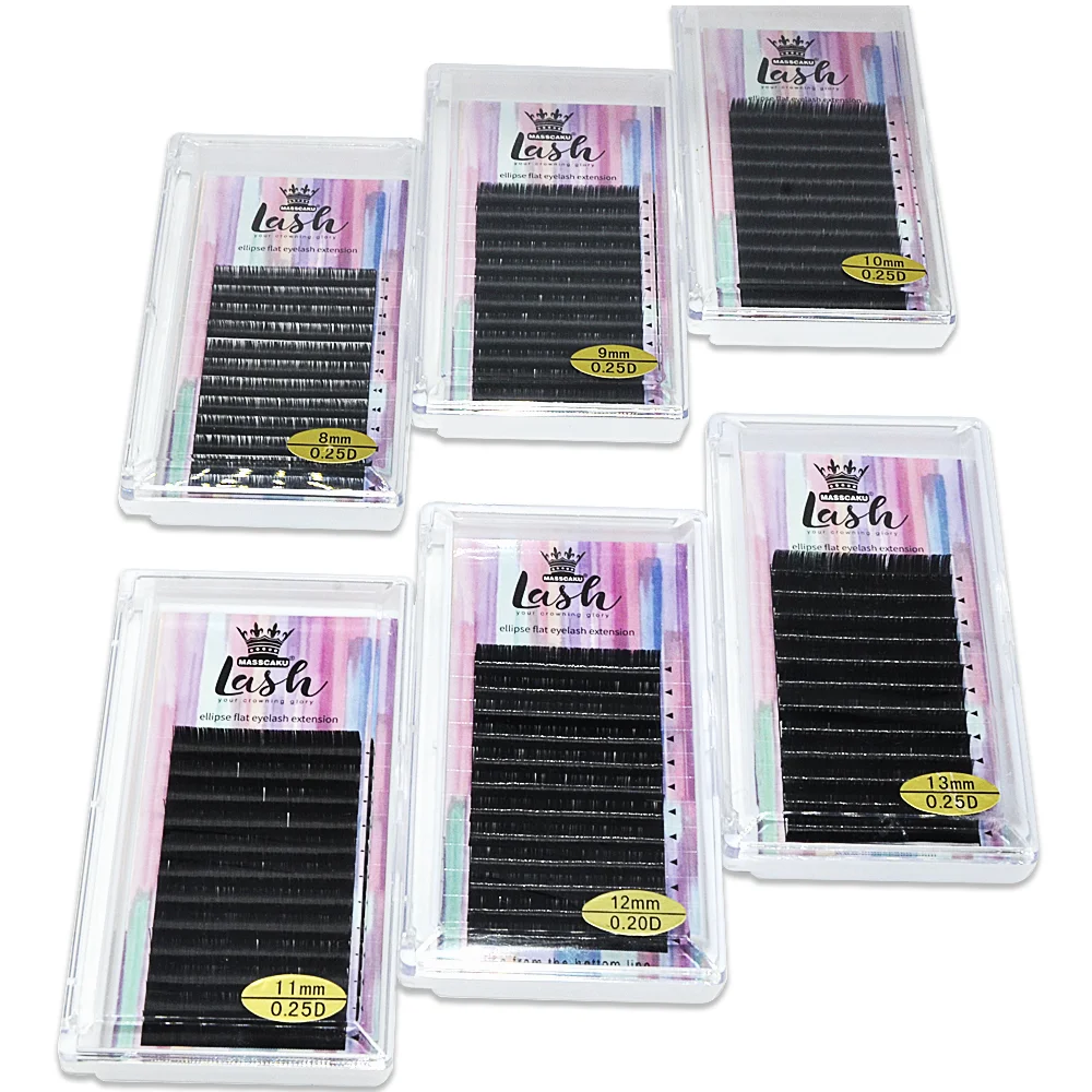 

Cashmere MASSCAKU mink eyelashes private label split tip flat lashes private eyelashes extension, Black