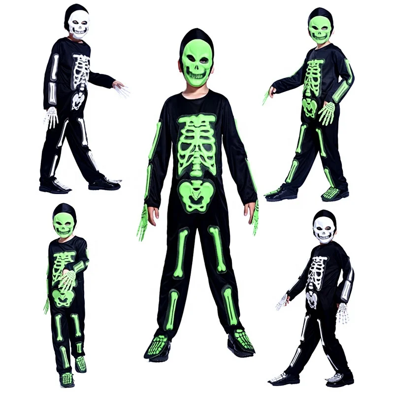 

Halloween Costume Childrens skeleton ghost clothes Skeleton Mask Skeleton Ghost Jumpsuits Children Horror Set Halloween Costume, Black