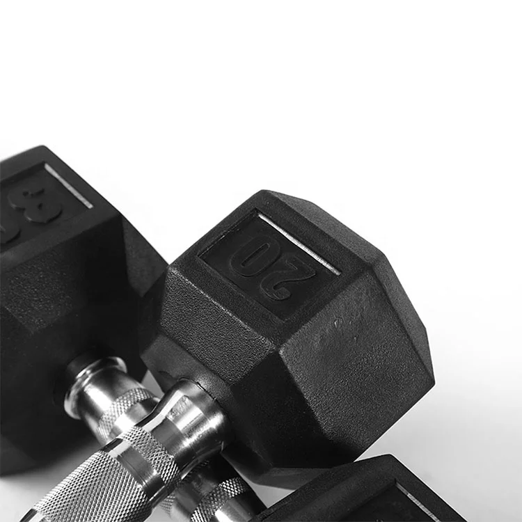 

Power training equipment hex rubber coated dumbbell set, Black