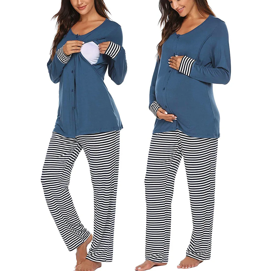 

Pajamas Set Winter Nightie For Pregnant Women Feeding Tops Pants Sleepwear Pyjama Maternity Pregnancy Clothes Plus Size
