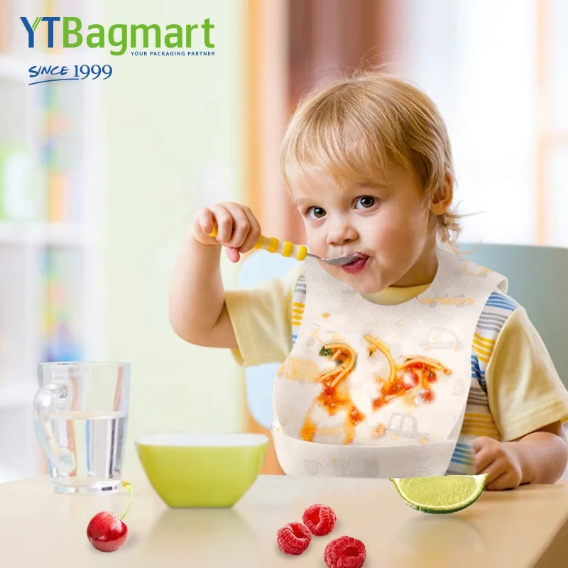 

20 Pack Custom Printed Non Woven Fabric Feeding Bib Paper Disposable Baby Bibs