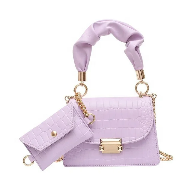 

High Quality Girl's Chain One Shoulder Messenger Bag Western Style Handbag With Coin Purse, White, purple, black, blue