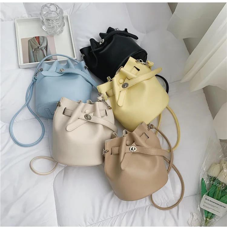 

2021 high quality PU Leather bucket bags women ladies luxury leather crossbody handbags