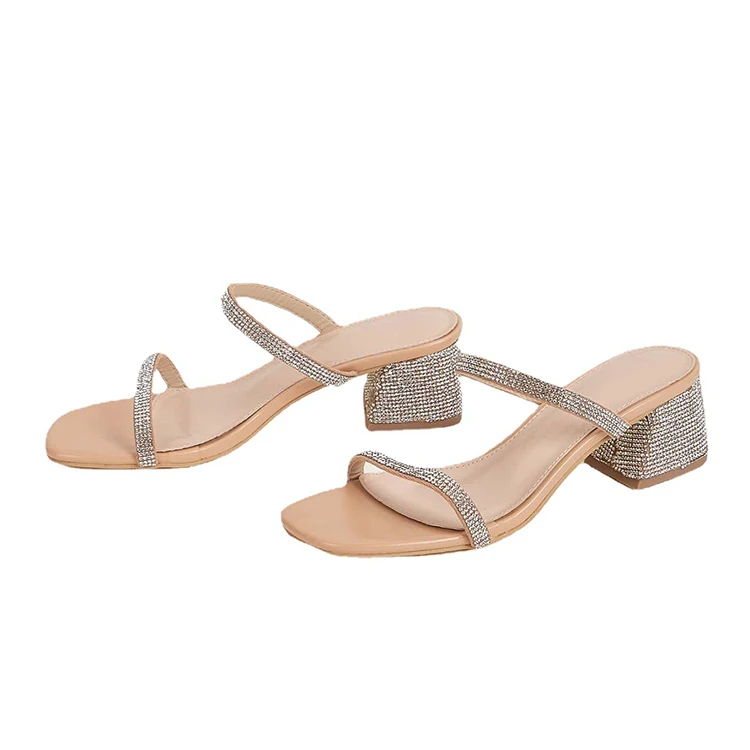 

Big size sandals Most popular Middle heel diamond slipper slip on slipper sandals, Nude
