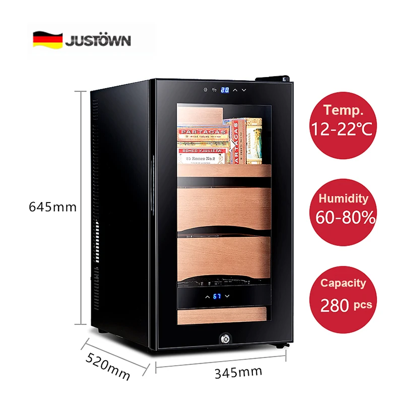 
Cigar Humidor Cabinet Constant High Accurate Humidity Fan Cooling System Non-Frost Spain Cedar Drawers Cigar Cooler 