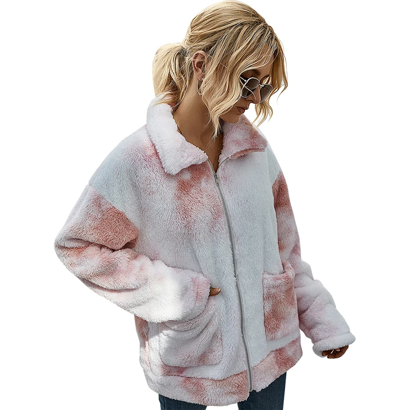 

Wholesale winter ladies loose casual street wear fashion tie dye fur cardigan coat for women clothing, 6 colors