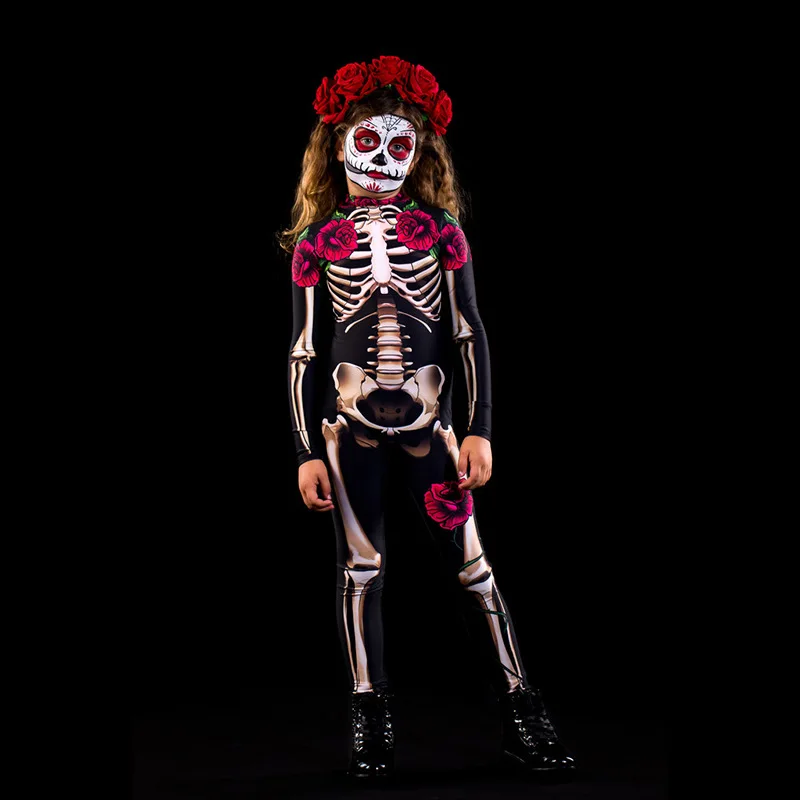

New arrival Halloween Crossdressing Costumes Skeleton Zombie Jumpsuit For Adult Unisex Sexy Cosplay Party Skull Bodysuit