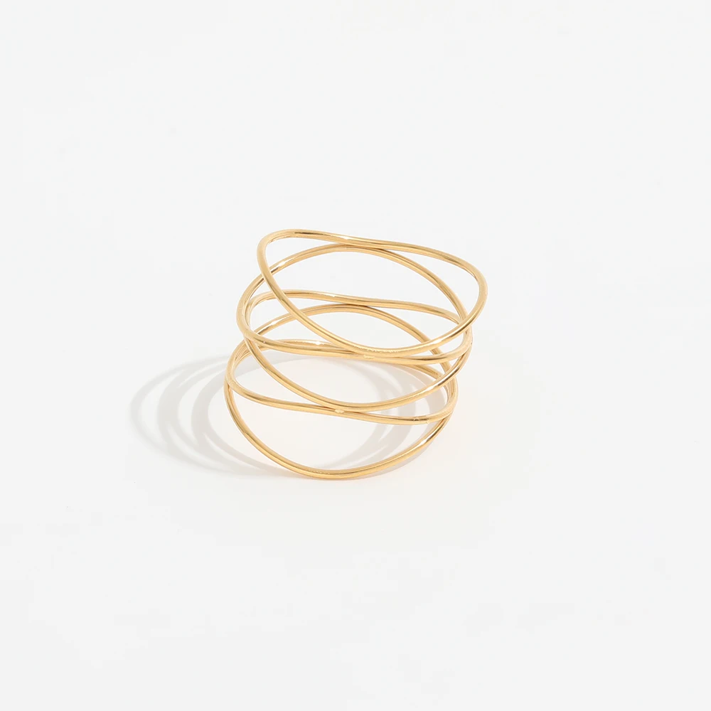 High End 18K Plain Gold Multilayer Spring Rings Stainless Steel Trendy Simple Gold Plated Jewelry Non Tarnish