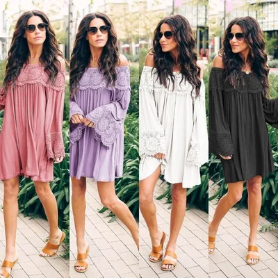 

New product wish hot sale women's one-shoulder lace stitching dress