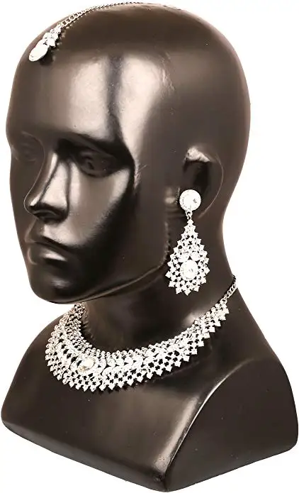 Glamour Scintillating White Round And Rivoli Shape Rhinestone Grand Bridal Designer Jewelry Hasli Necklace Set