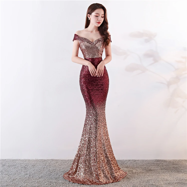

1528#Gradual Pearl long sexy evening Dress luxurious gown women sequin prom dress bridesmaid dresses plus size dress