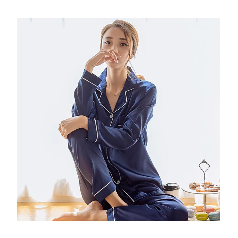 
8012 Women Ladies Sexy Satin Silk Pajamas Sets Long Sleeve Tops Pants Sleepwear Nightwear Pyjama 