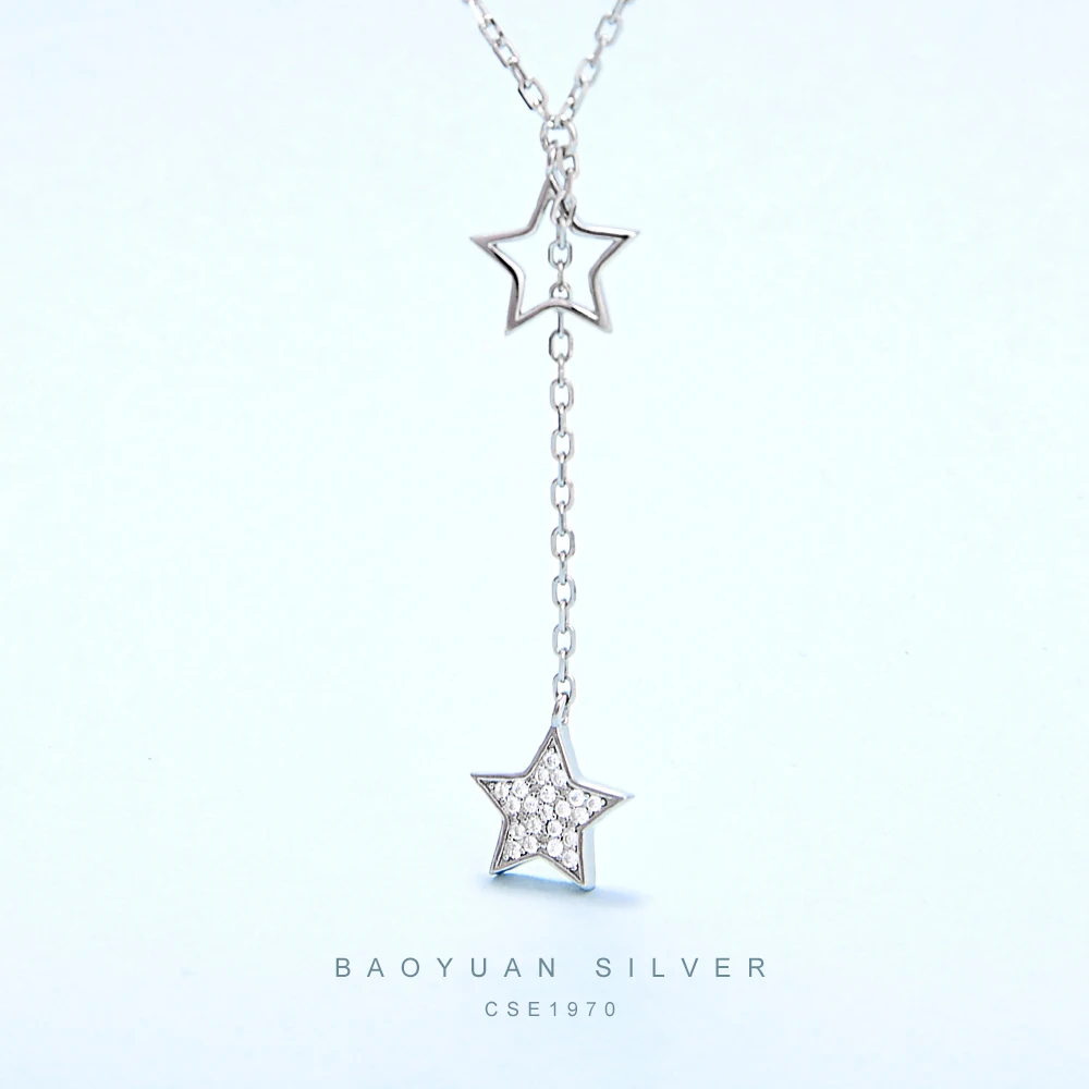 

Elegant Designs Hollow Two Star 925 sterling silver necklace with good sales With Plata De Ley 925, Picture