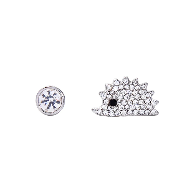 

e9122343 925 Silver Pin Creative Cute Asymmetrical Diamond Hedgehog Animal Earring Jewelry Stud