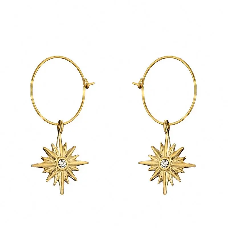 

2021 Hot Selling 14K Gold Plated Star Pendant Stud Earrings,Shinny Big Hoop Earring Women Circle