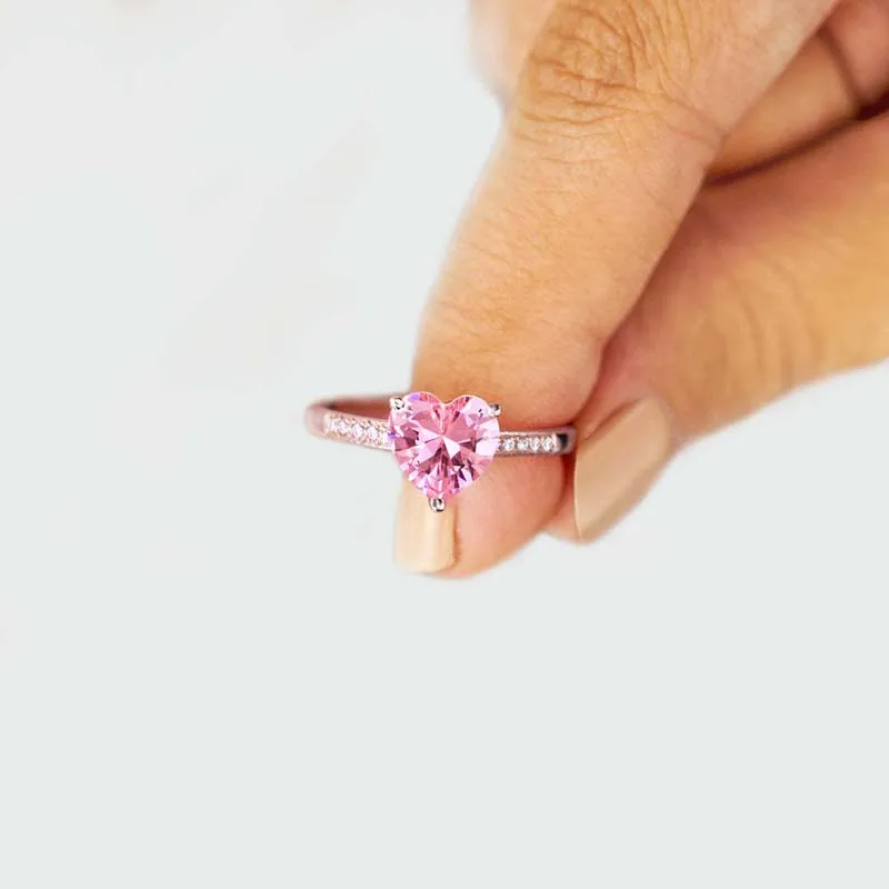 

Fine jewelry pink heart ring rose gold plated 925 sterling silver diamond statement heart shaped engagemen rings women anillo