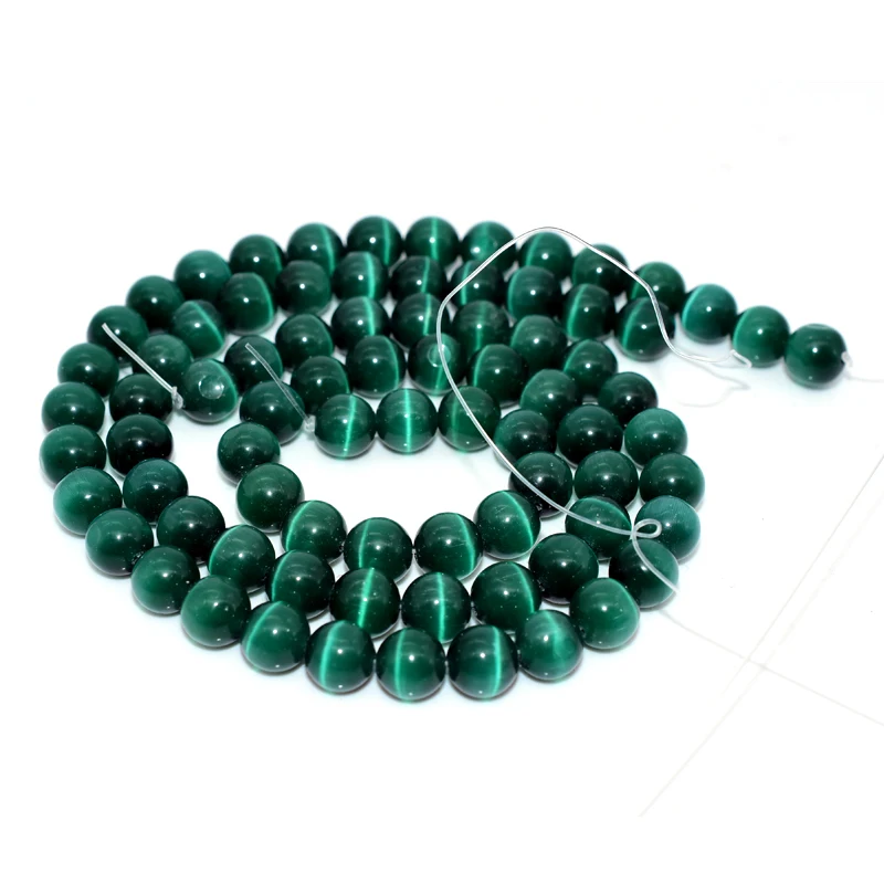 

Trade Insurance 6/8/10mm High Quality Natural Dark Green Cat Eye Stone Loose Beads, Pciture
