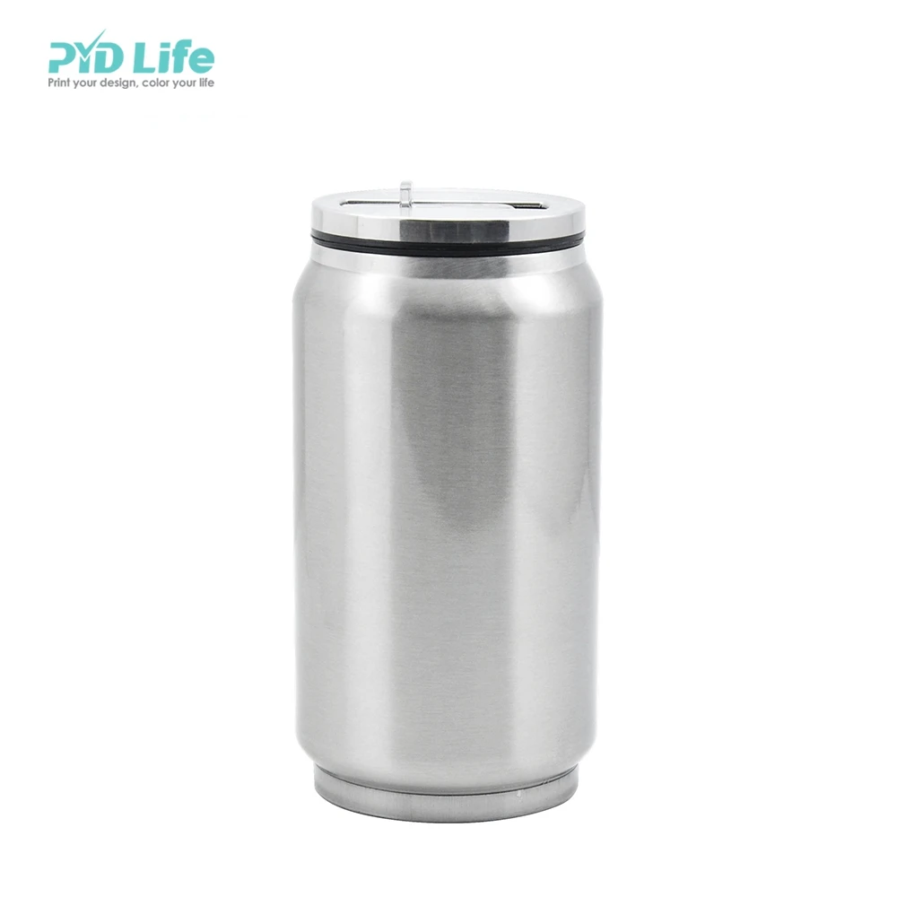 

PYD Life Wholesale 10 OZ 300 ML Sublimation Silver Stainless Steel Coke Cola Cans with Straw